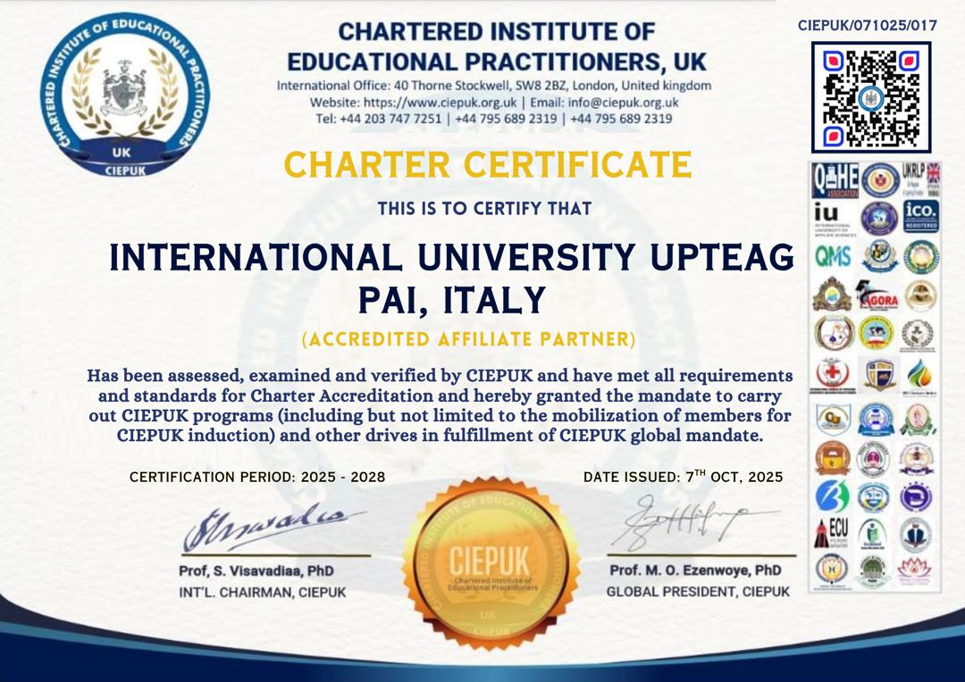 Importante Riconoscimento Charter Certificate alla International University UPTEAG PAI